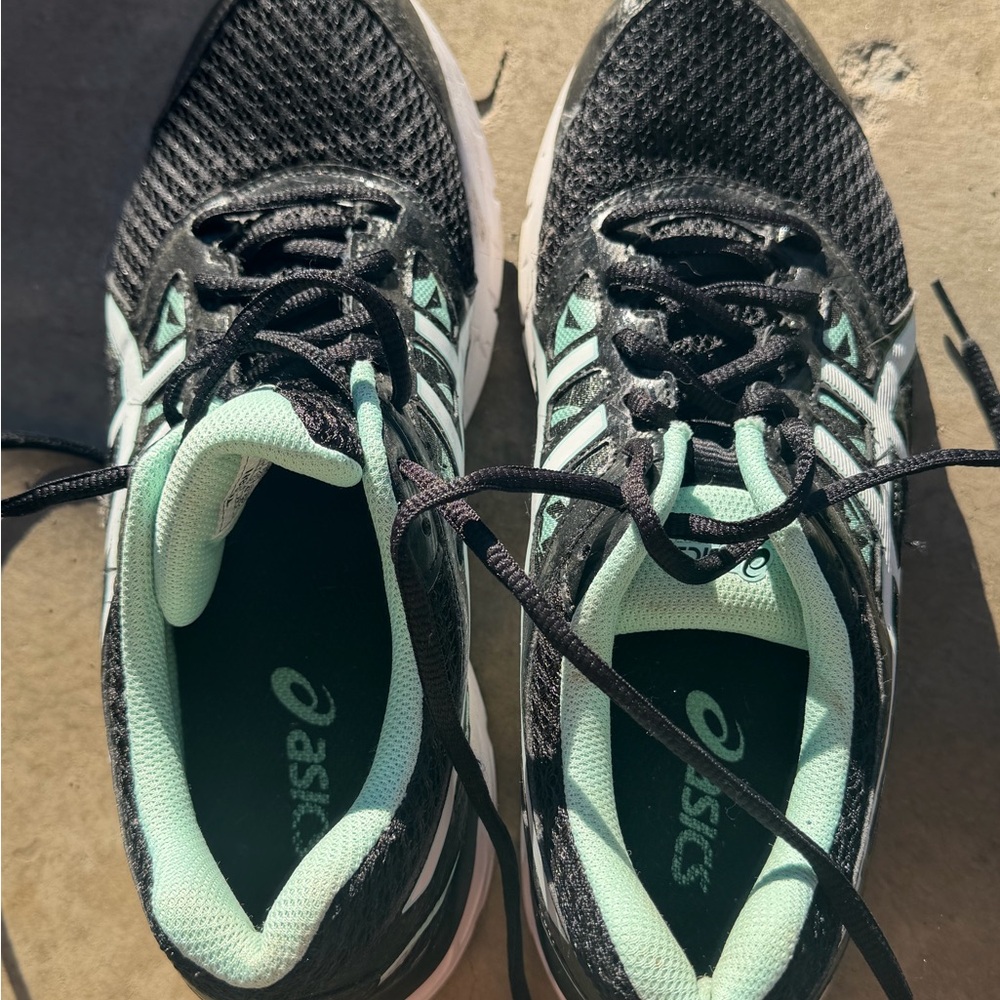 ASICS Women's Black and Mint Running Sneakers